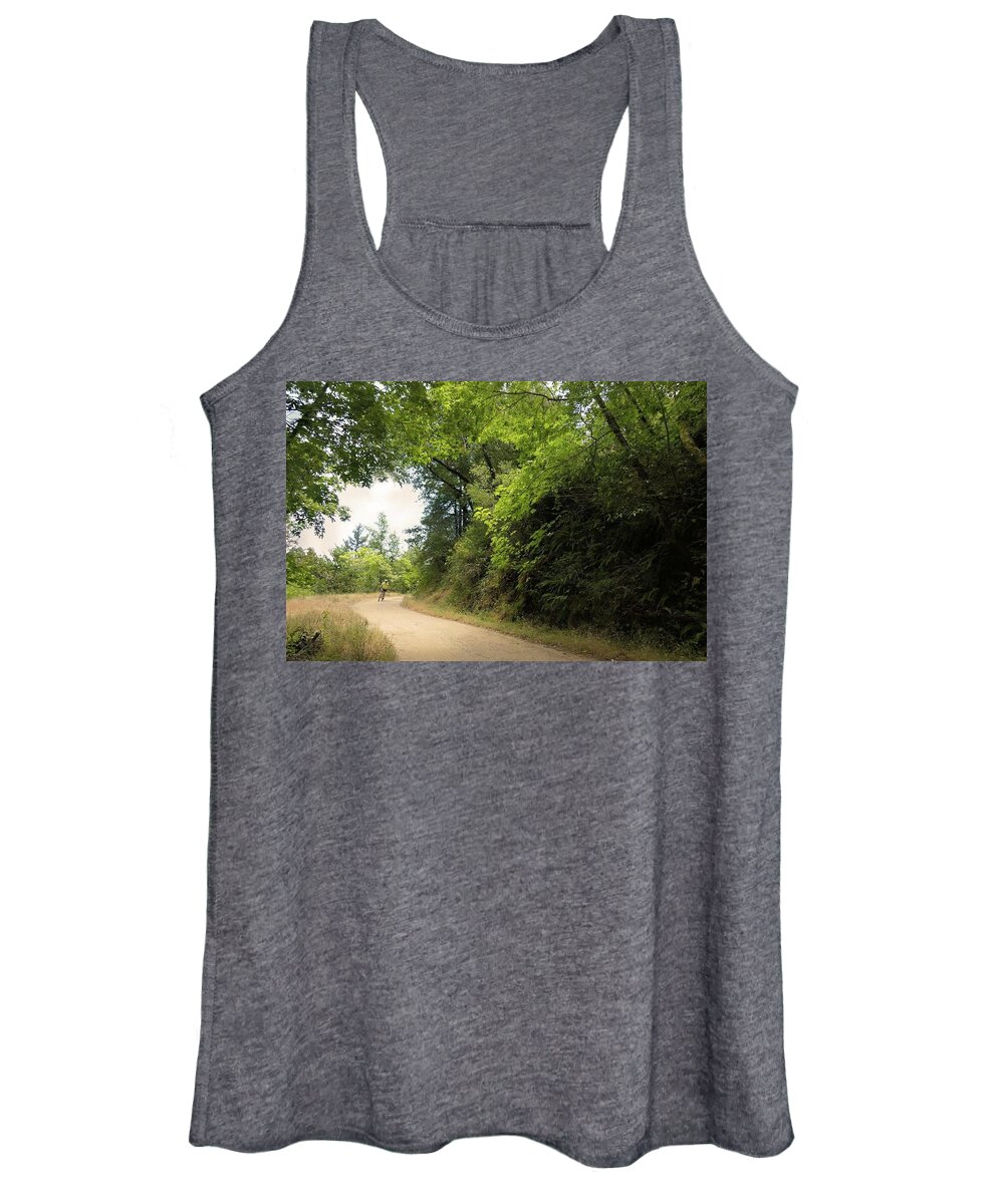 Bicyclist On Country Road Women's Tank Top featuring the photograph Bicyclist on the Concrete Pipe Road by John Parulis