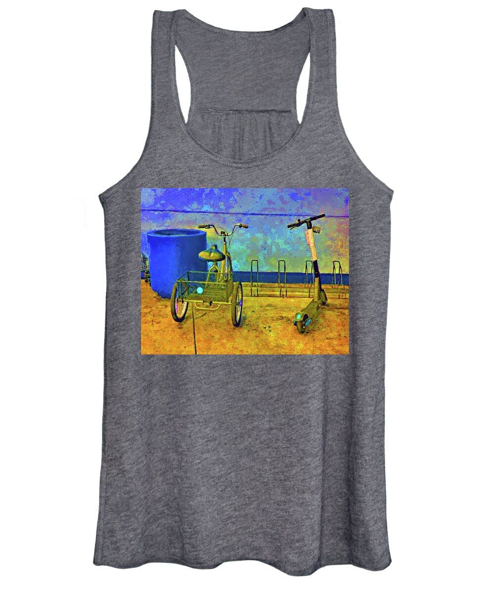 Landscape Women's Tank Top featuring the photograph Bike and Scooter by Andrew Lawrence