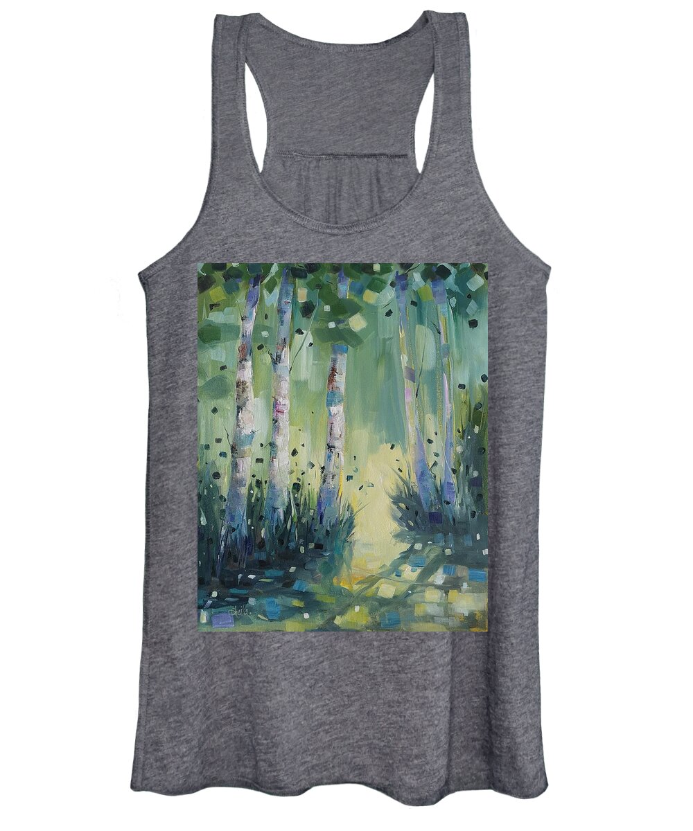 Birches Women's Tank Top featuring the painting Birches with Portal by Sheila Romard