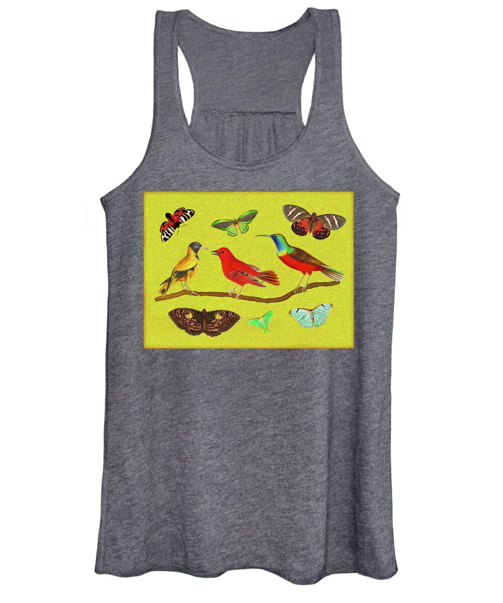 Birds Women's Tank Top featuring the mixed media Birds and Butterfies by Lorena Cassady