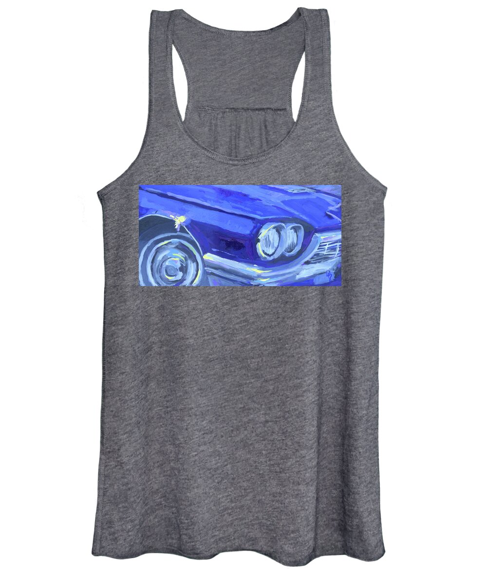 Thunderbird Women's Tank Top featuring the painting Blue 1965 Ford Thunderbird Front Corner by David King Studio