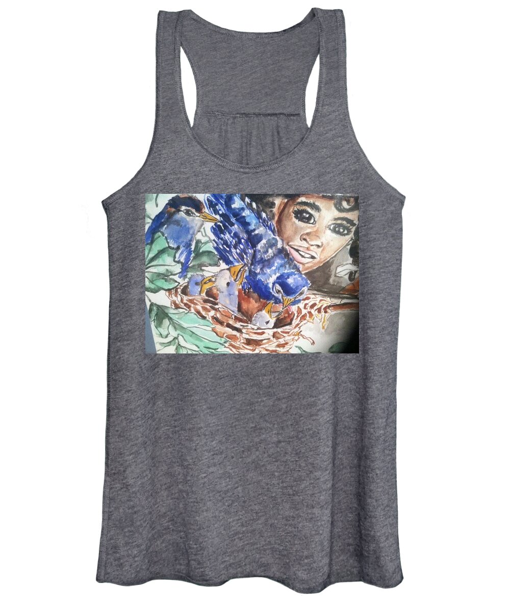  Women's Tank Top featuring the painting Blue Birds by Angie ONeal
