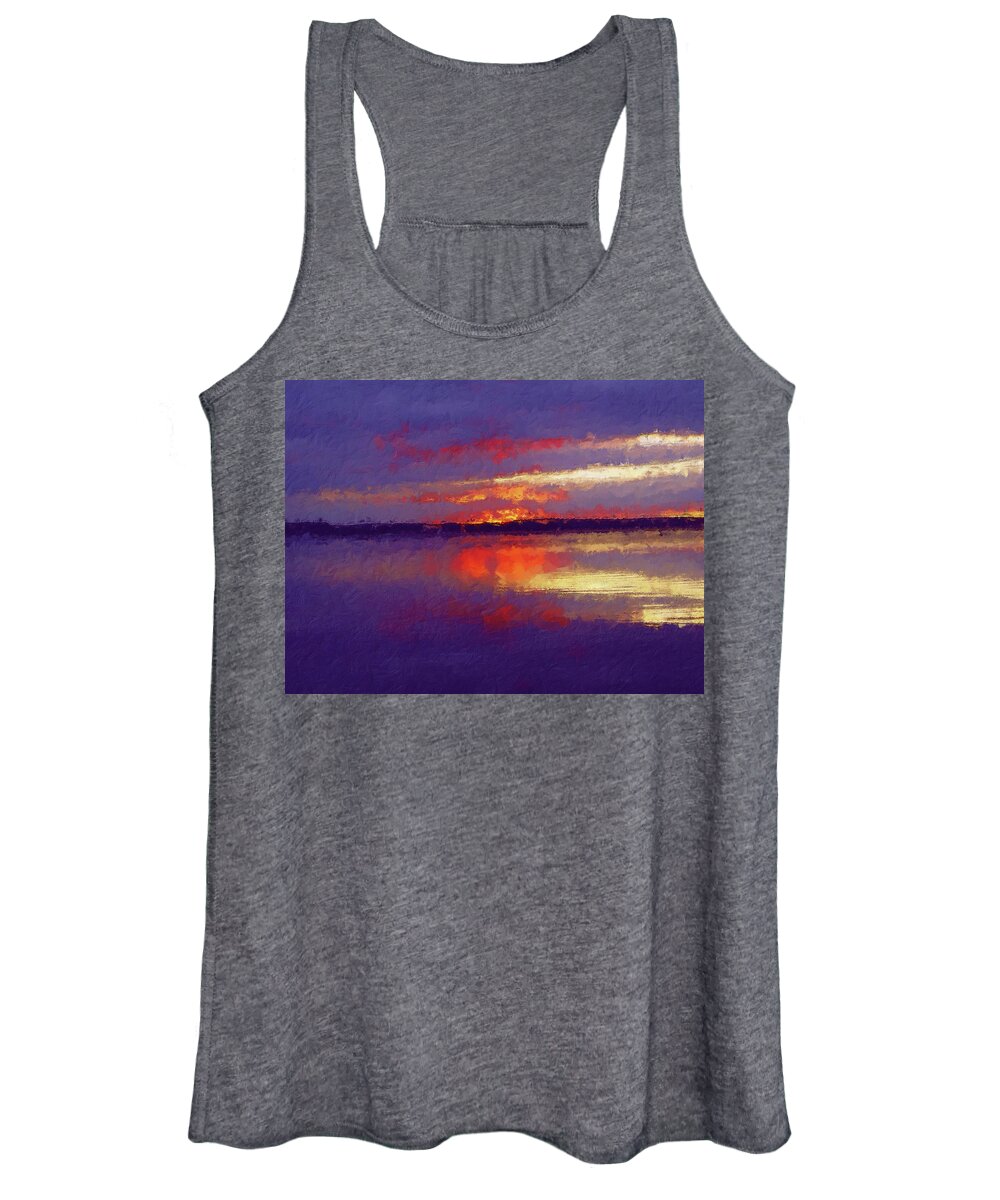 Blue Hour Women's Tank Top featuring the painting Blue Hour at the Lake by Alex Mir