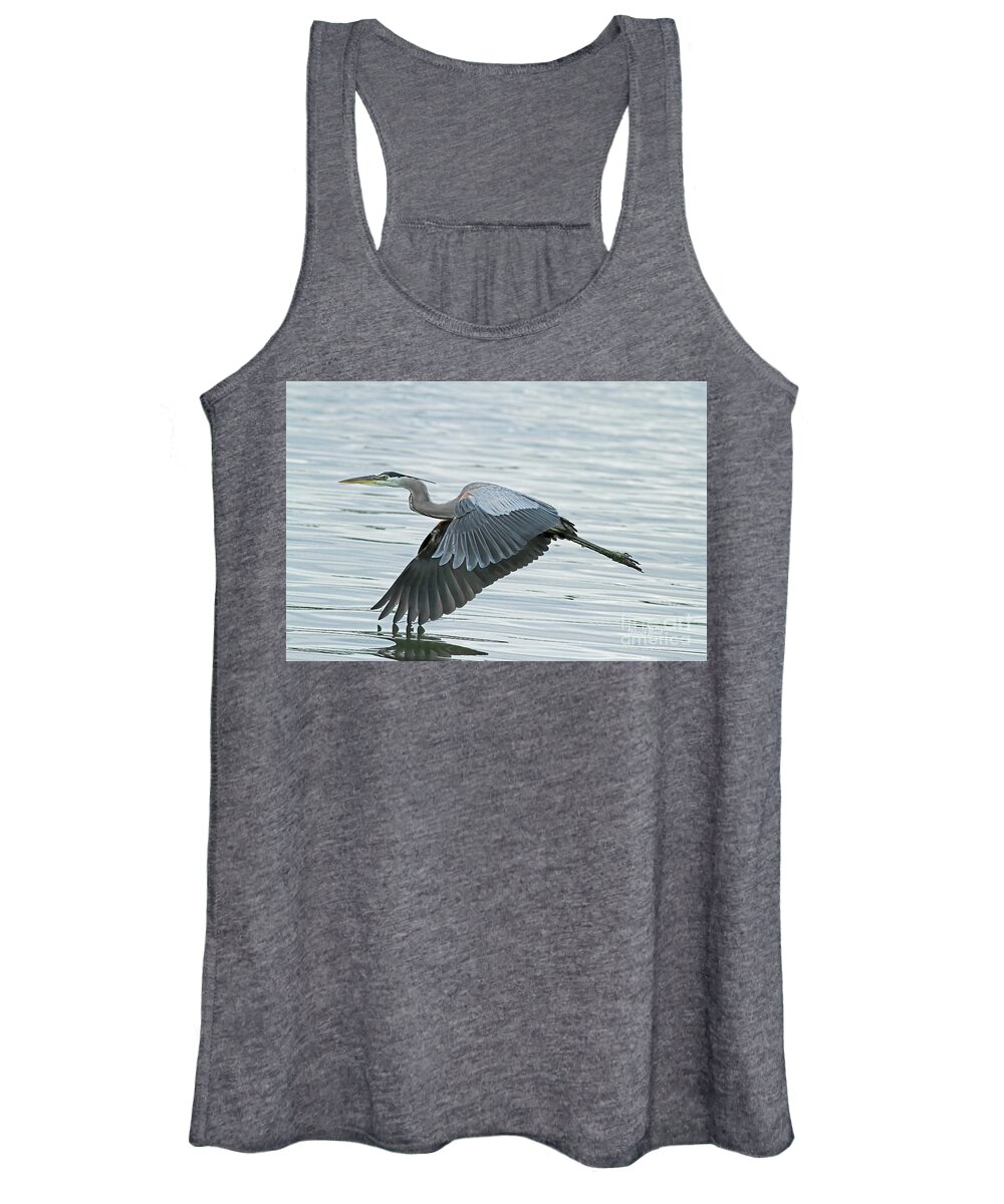 Blue Heron Women's Tank Top featuring the photograph Blue with Grace and Beauty by Deborah Benoit