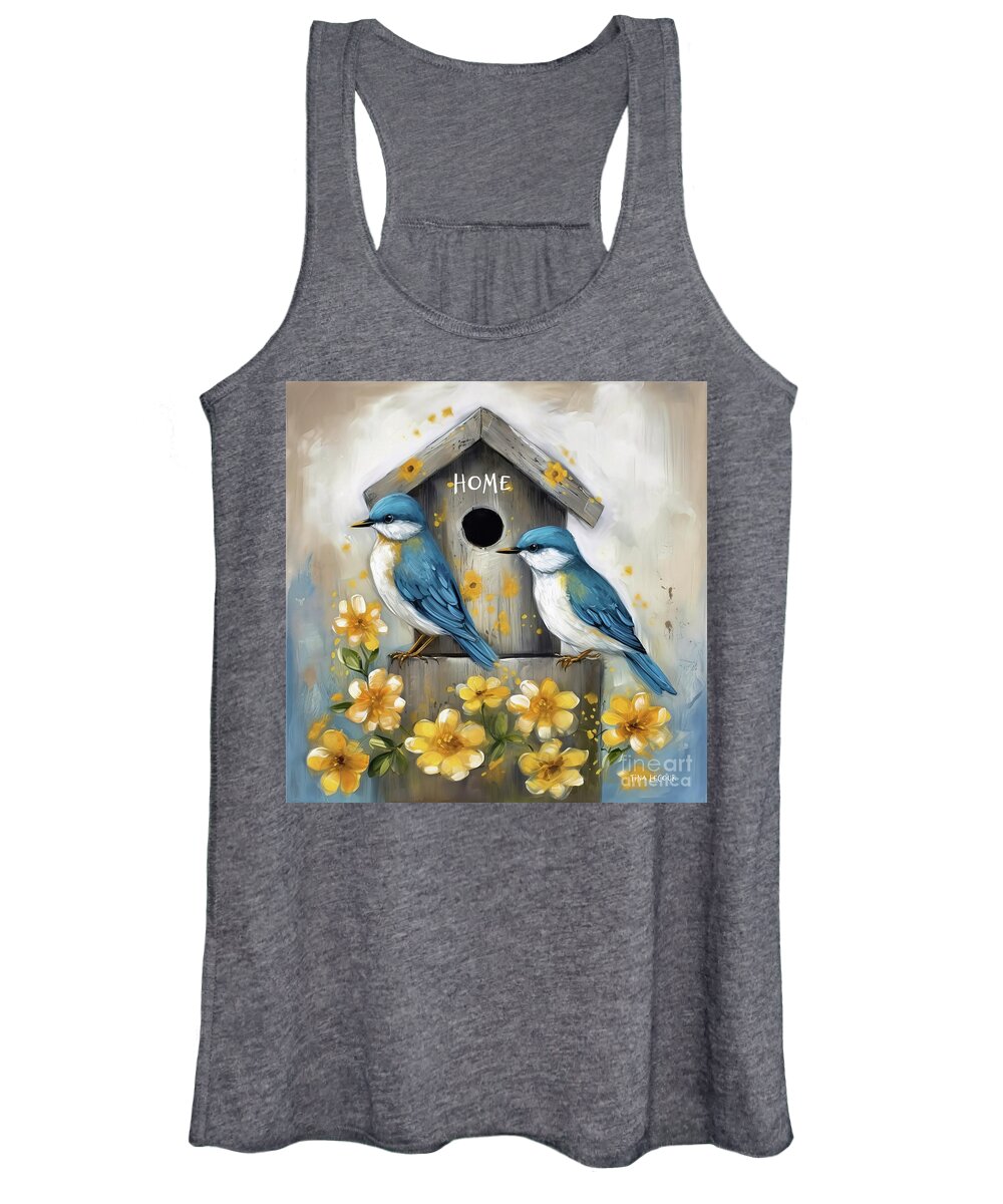 Bluebirds Women's Tank Top featuring the painting Bluebirds At Home by Tina LeCour