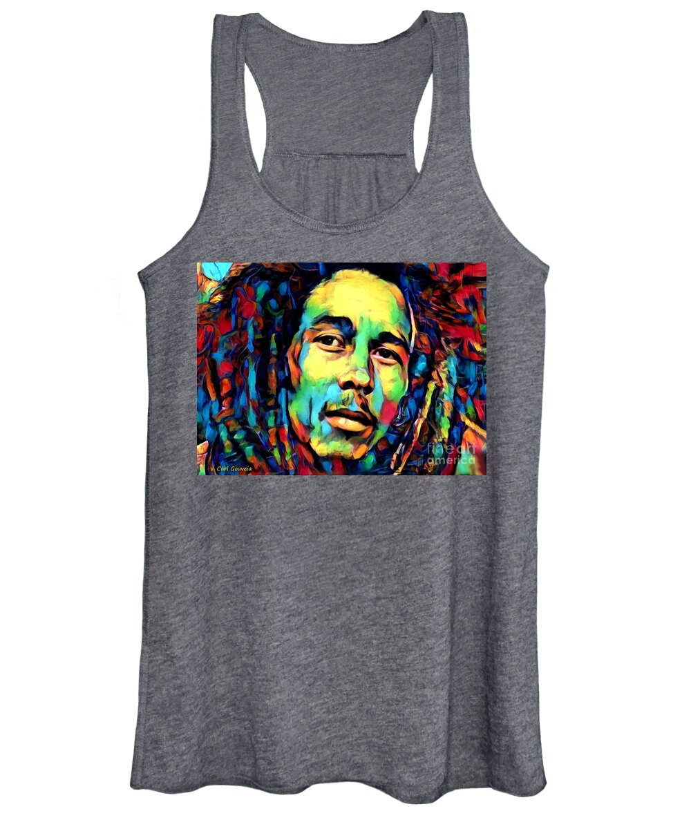 Bob Marley Women's Tank Top featuring the mixed media Bob Marley in color by Carl Gouveia