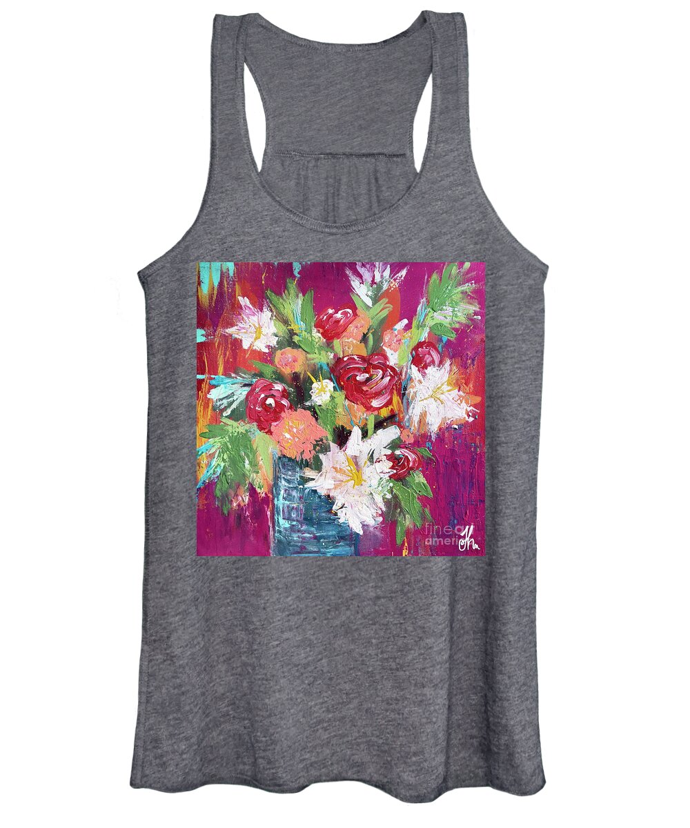 Pink Women's Tank Top featuring the painting Boho Rose Bouquet in Vase by Joanne Herrmann