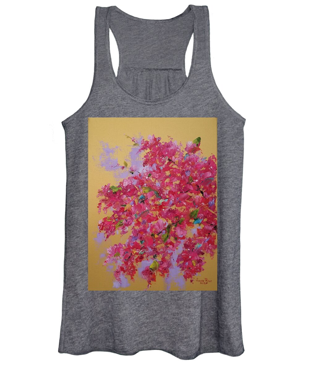 Bougainvillea Women's Tank Top featuring the painting Bougainvillea on Gold by Judith Rhue
