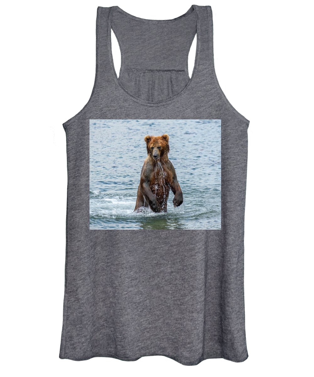Bear Women's Tank Top featuring the photograph Brown bear standing in water by Mikhail Kokhanchikov