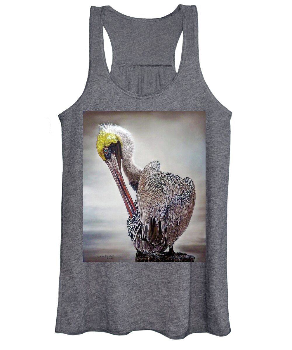 Pelican Women's Tank Top featuring the painting Brown Pelican by Linda Becker