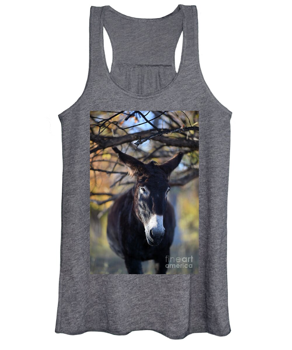 Custer State Park Women's Tank Top featuring the photograph Burro and Tree by Carien Schippers
