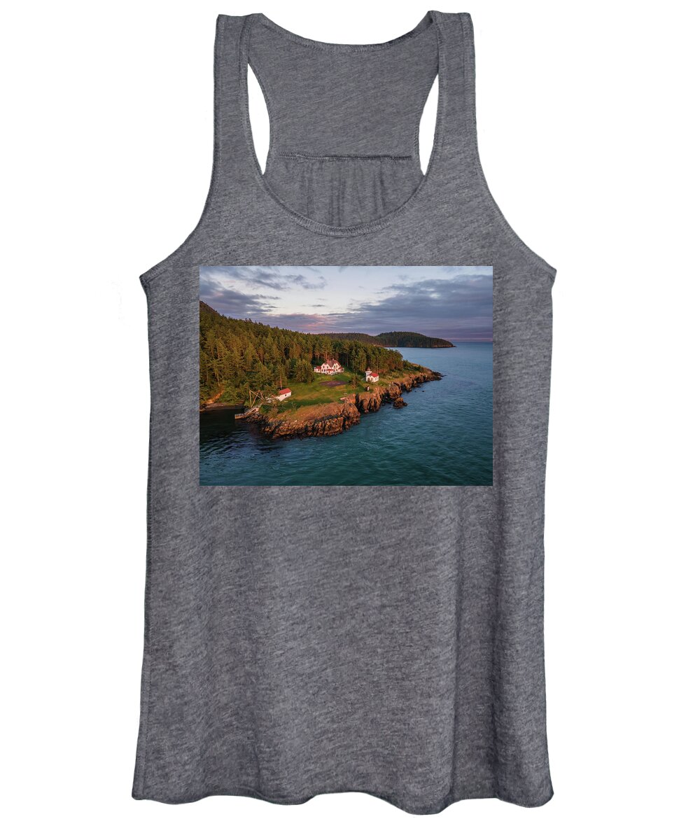Lighthouse Women's Tank Top featuring the photograph Burrows Island Sunset 2 by Michael Rauwolf