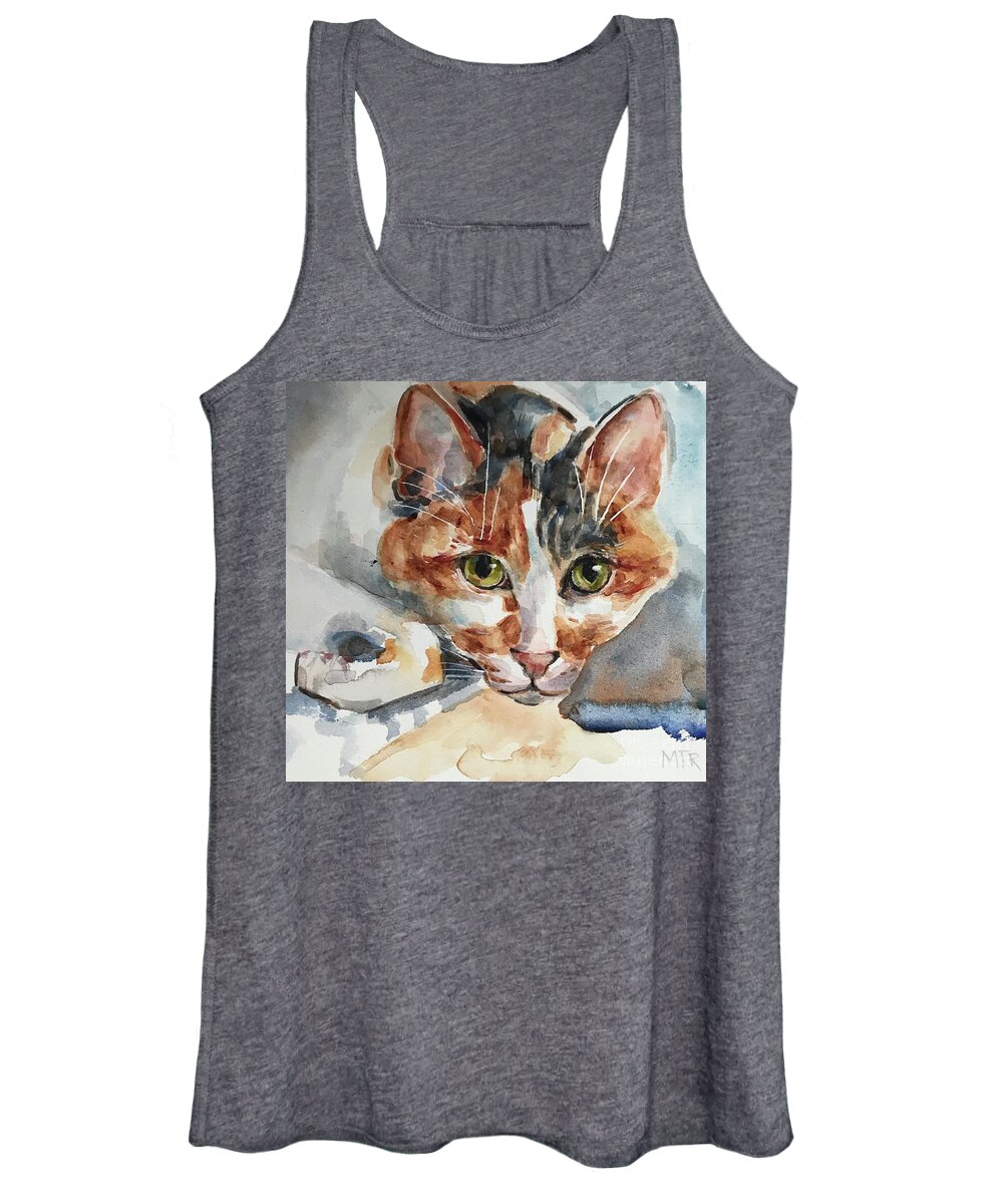 Cat Women's Tank Top featuring the painting Calico Cat by Maria Reichert