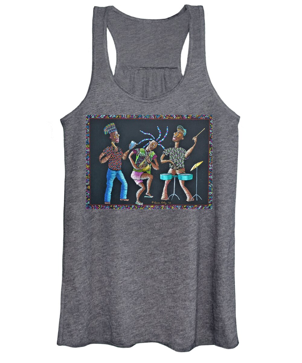 Cowbell Women's Tank Top featuring the drawing Campana, Sax y Timbales by Oscar Ortiz