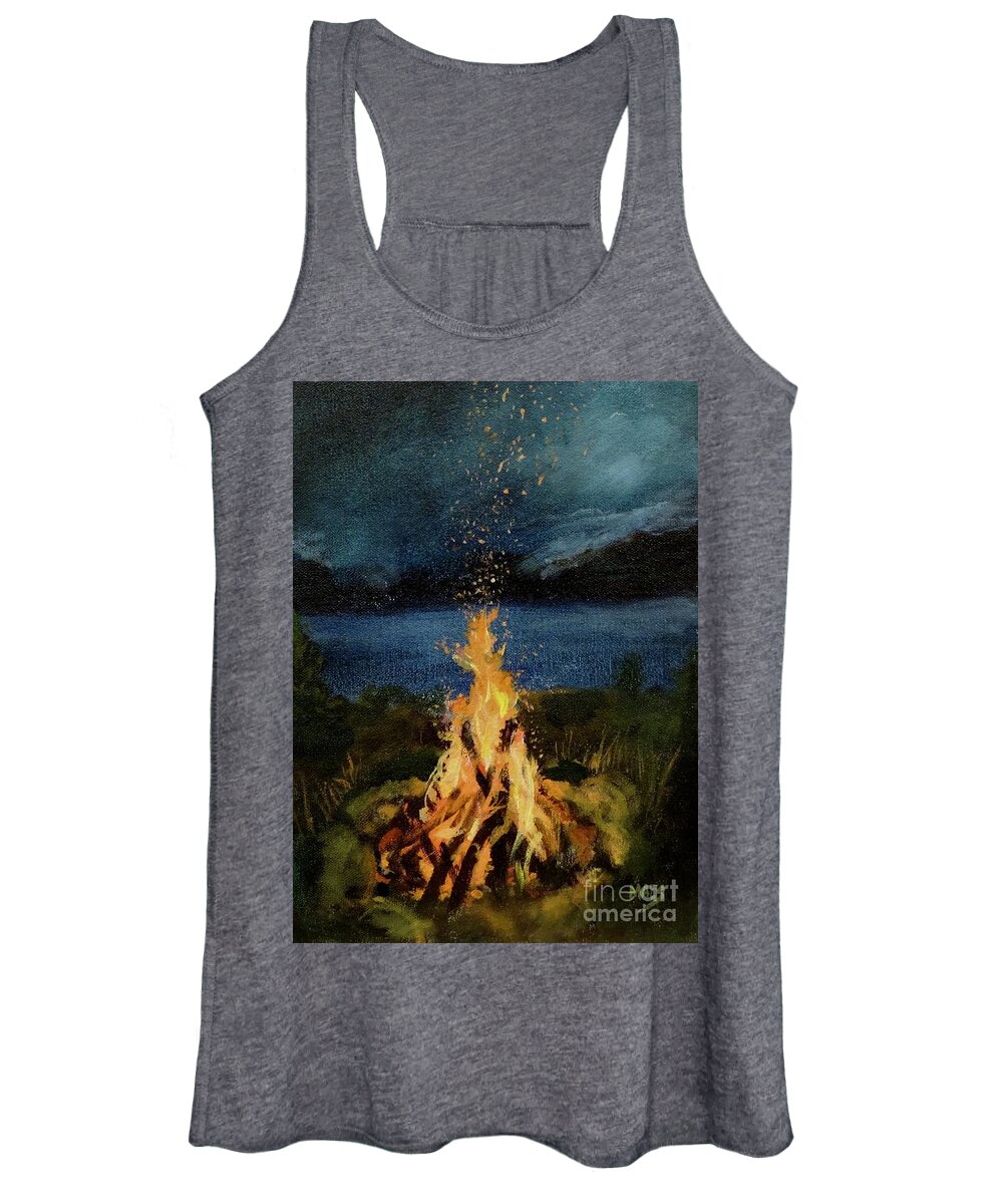 Waltmaes Women's Tank Top featuring the painting Campfire on Lac Kipawa by Walt Maes
