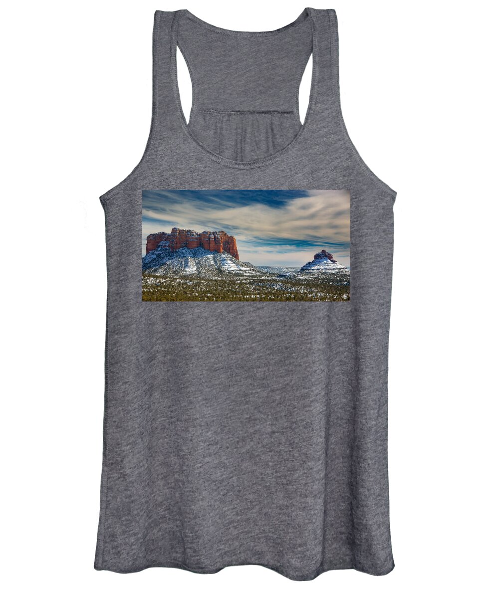 Castle Rock Bell Sedona Fstop101 Landscape Arizona Red Women's Tank Top featuring the photograph Castle Rock and Bell Rock by Geno