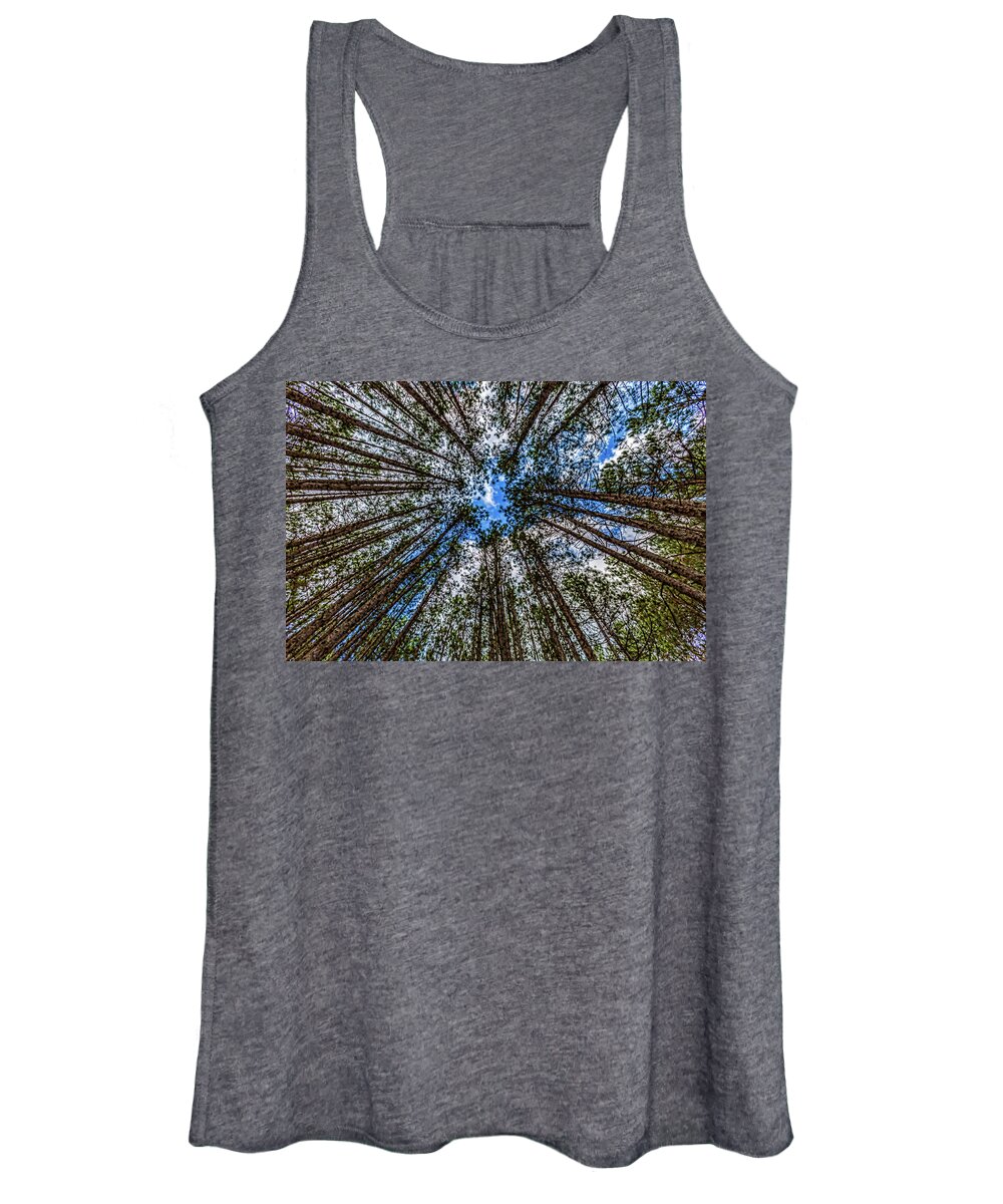Higgins Lake Women's Tank Top featuring the photograph CCC Pines Lookup by Joe Holley