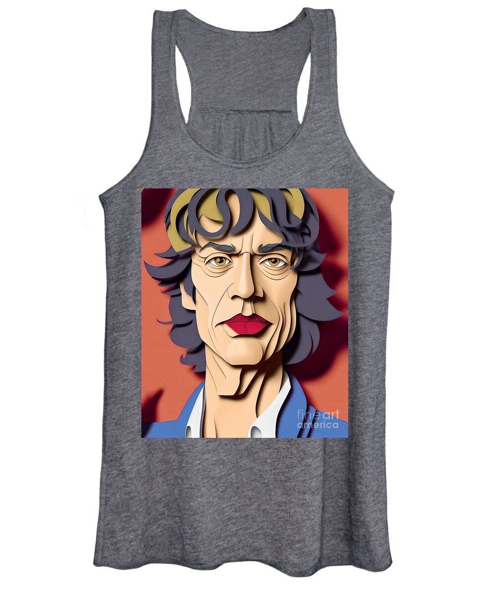 Abstract Women's Tank Top featuring the digital art Celebrity Portrait - Mick Jagger 2 by Philip Preston