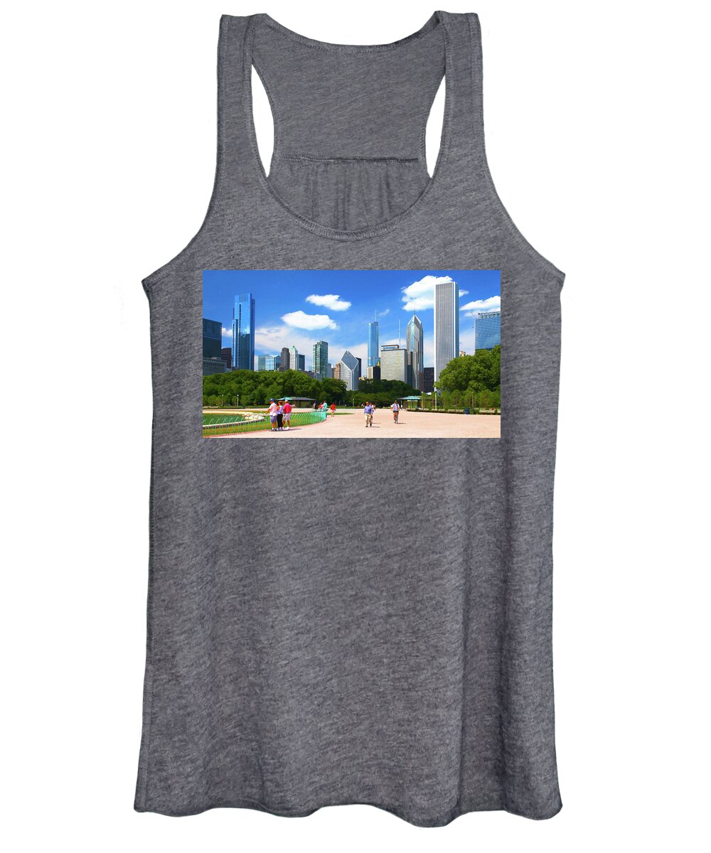 Architecture Women's Tank Top featuring the photograph Chicago Skyline Grant Park by Patrick Malon
