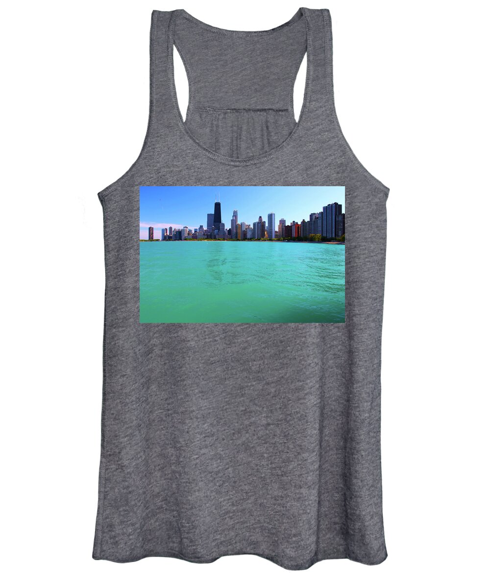 Chicago Skyline Women's Tank Top featuring the photograph Chicago Skyline Teal Water by Patrick Malon