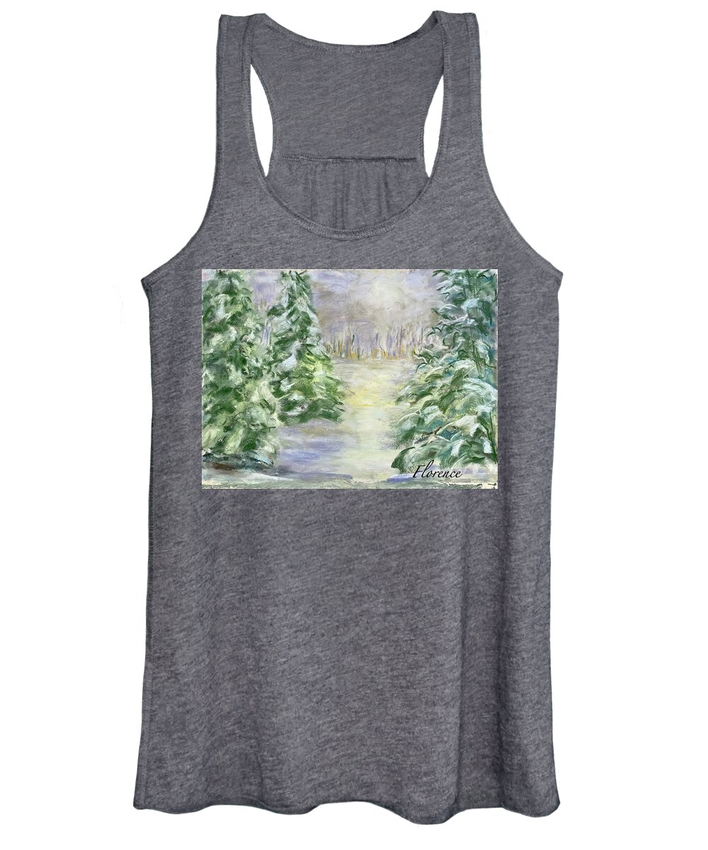 Snow Women's Tank Top featuring the painting Chilly Evening by Paintings by Florence - Florence Ferrandino