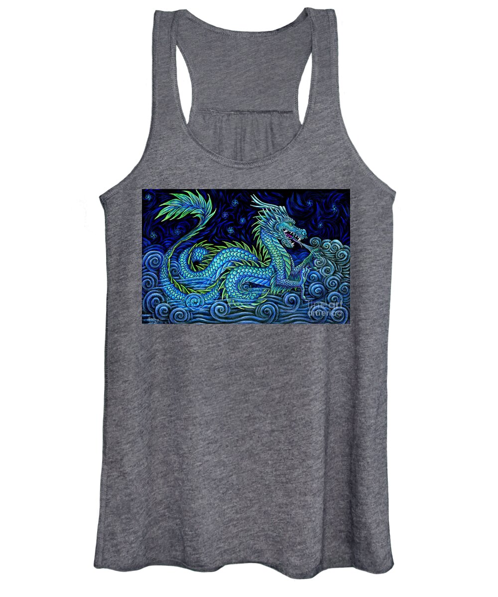 Chinese Dragon Women's Tank Top featuring the drawing Chinese Azure Dragon by Rebecca Wang
