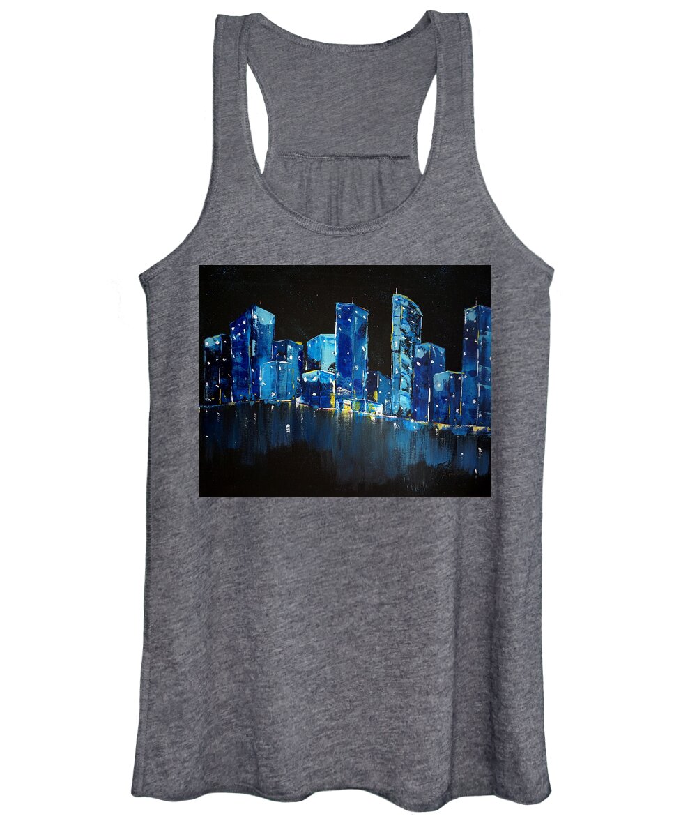 City Women's Tank Top featuring the painting City At Night by Brent Knippel