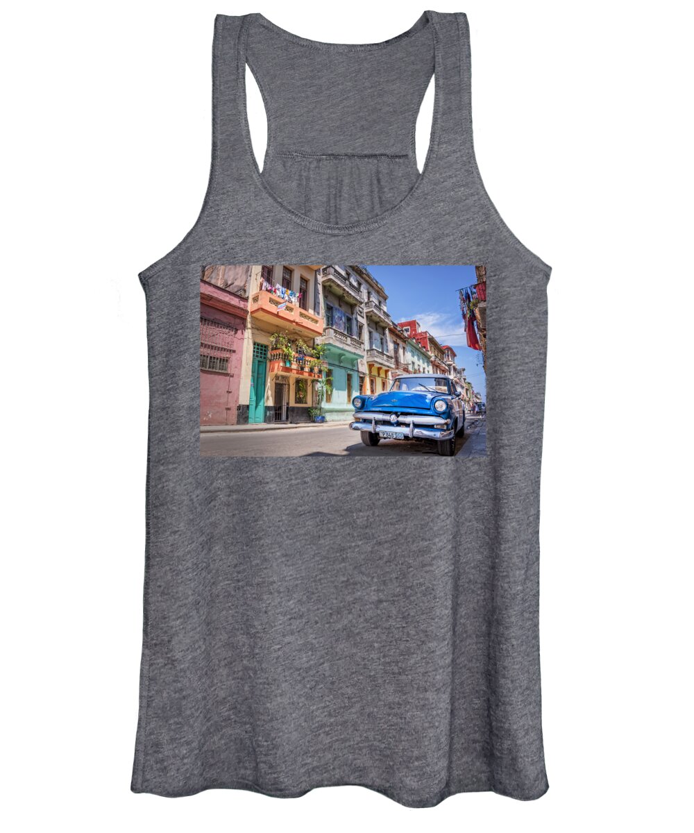 Classic Women's Tank Top featuring the photograph Classic car in Havana, Cuba by Delphimages Photo Creations
