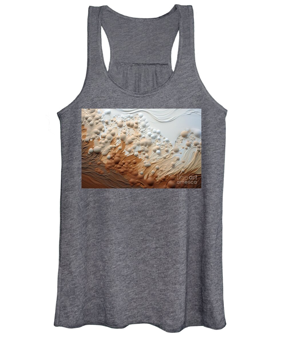 Foam Women's Tank Top featuring the digital art Close-up of the texture of foamy coffee foam,which transitions from dense bubbles to liquid, by Odon Czintos