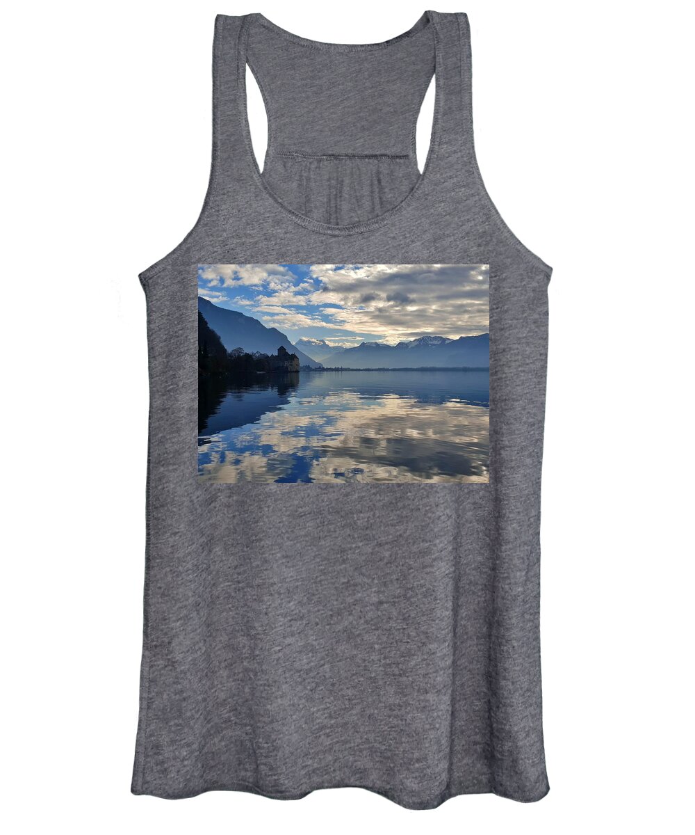Mountain Women's Tank Top featuring the photograph Clouds on Lake Geneva by Andrea Whitaker