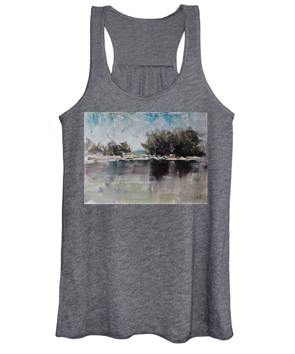 Palette Knife Women's Tank Top featuring the painting Cool Morning by the Lake by Vera Smith