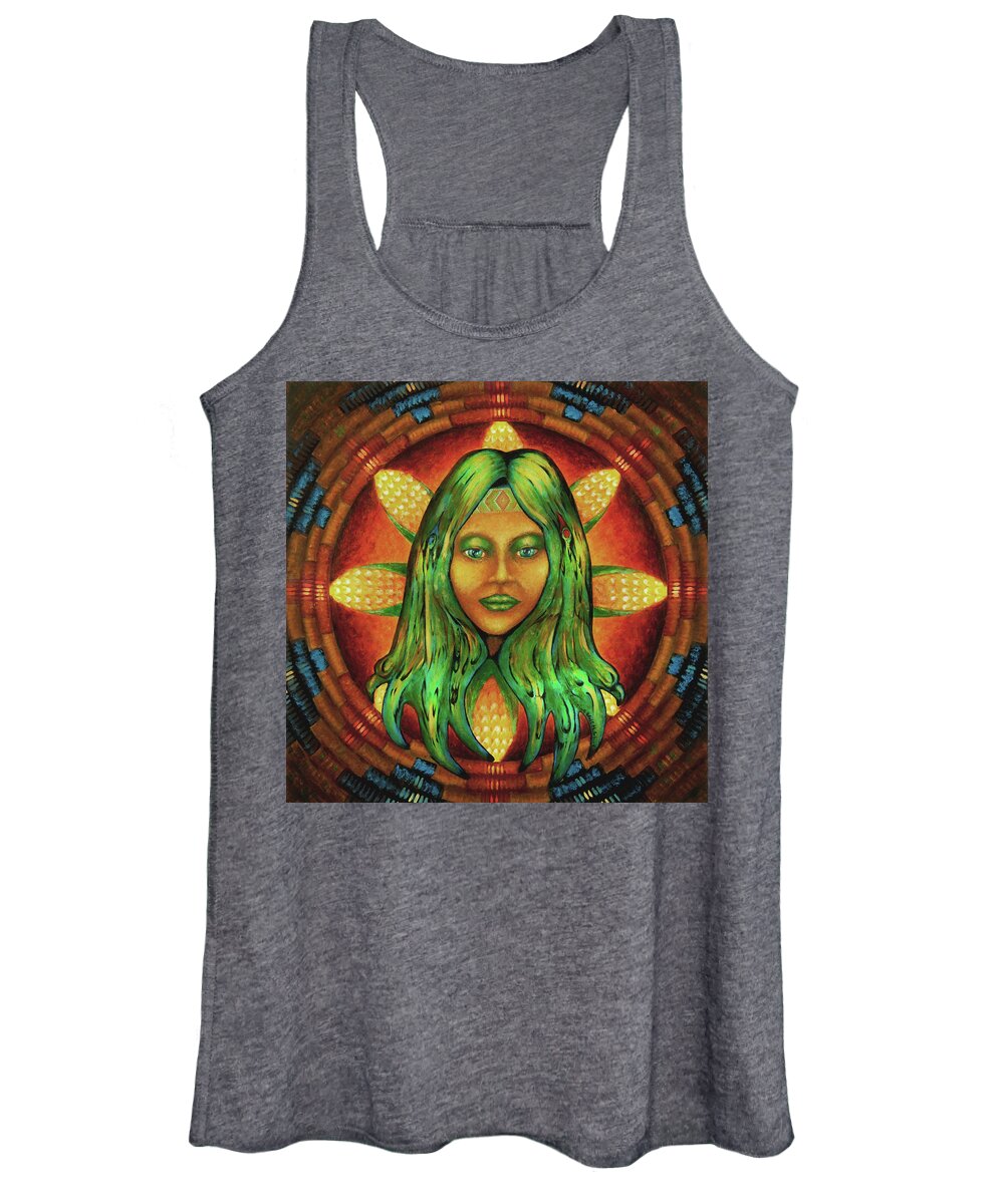 Native American Women's Tank Top featuring the painting Corn Maiden by Kevin Chasing Wolf Hutchins
