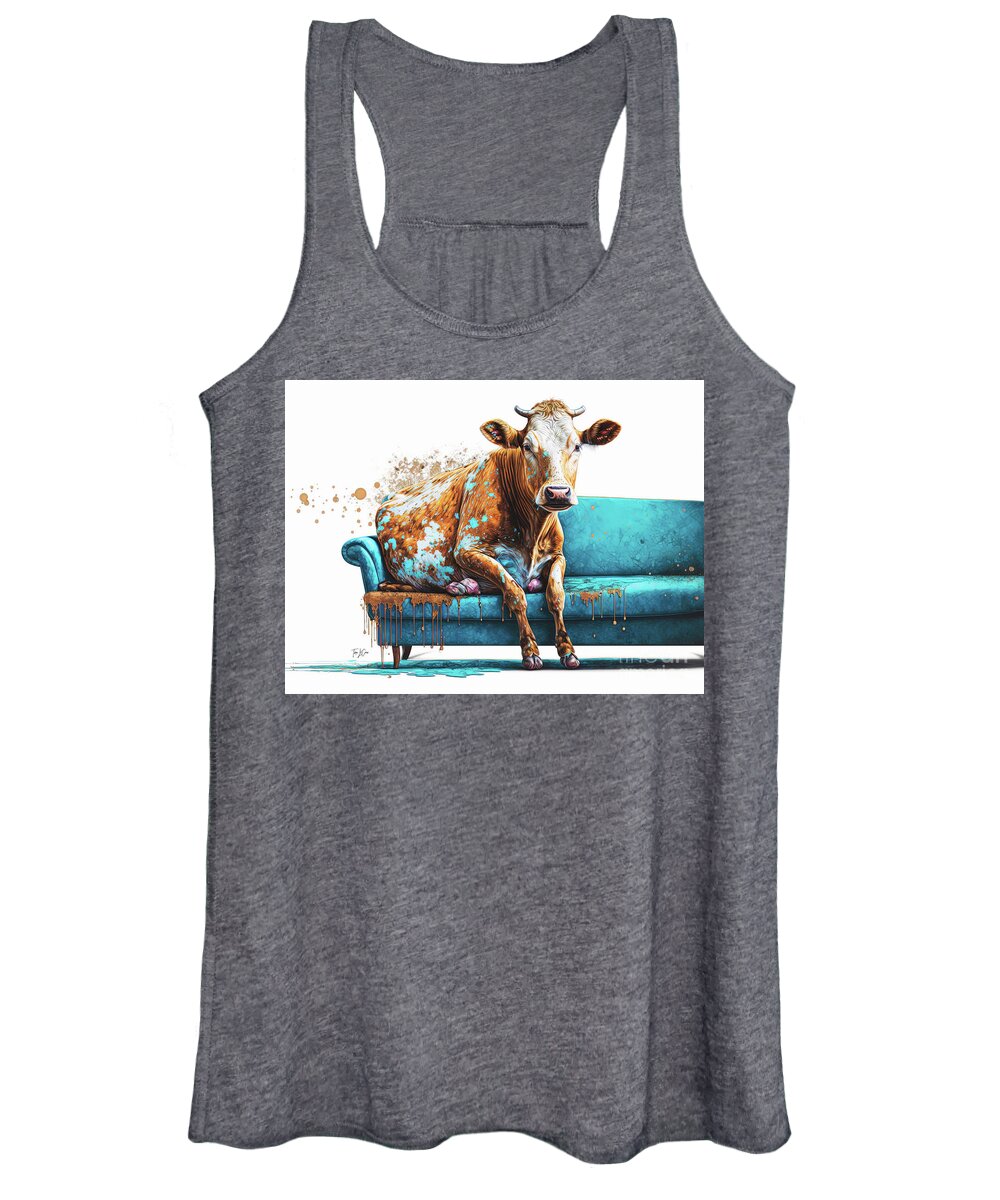 Cow Women's Tank Top featuring the painting Utterly Comfortable by Tina LeCour