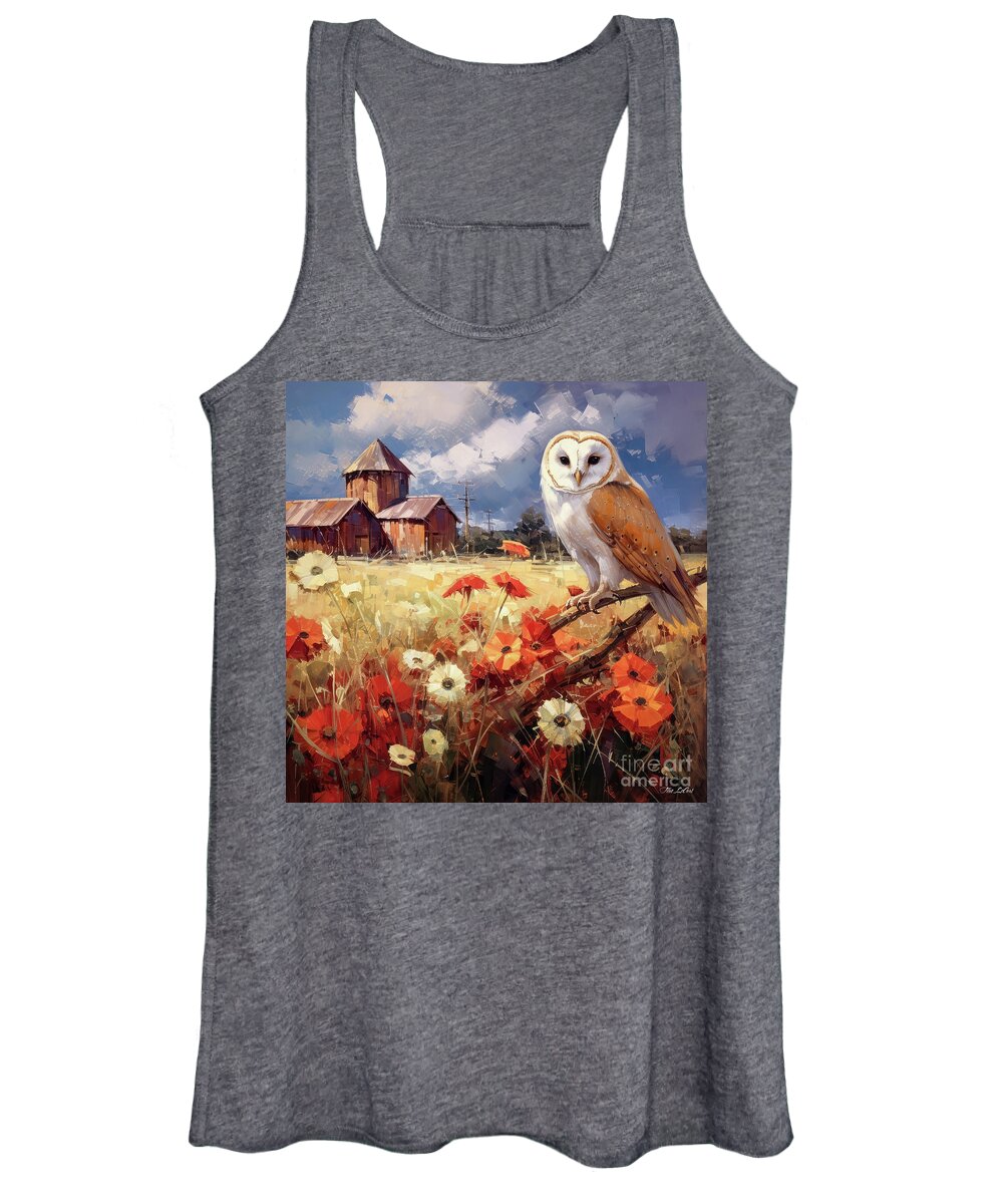 Barn Owl Women's Tank Top featuring the painting Country Barn Owl by Tina LeCour