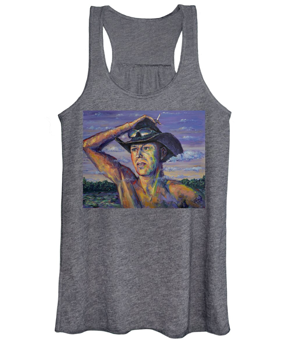 Acrylic Women's Tank Top featuring the painting Cowboy Contemplating Horsepower by Robert FERD Frank