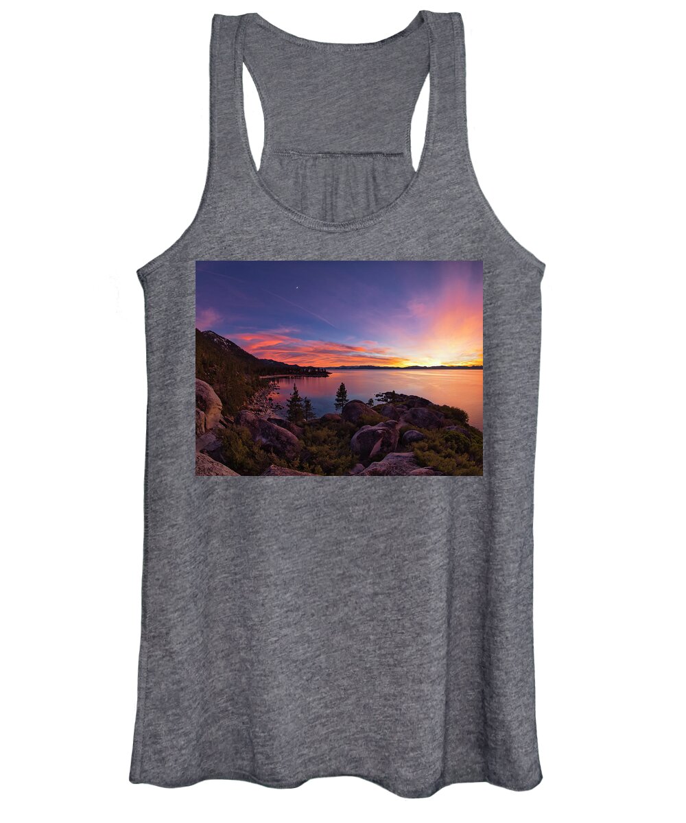 Lake Women's Tank Top featuring the photograph Crescent moon sunset, Lake Tahoe by Martin Gollery