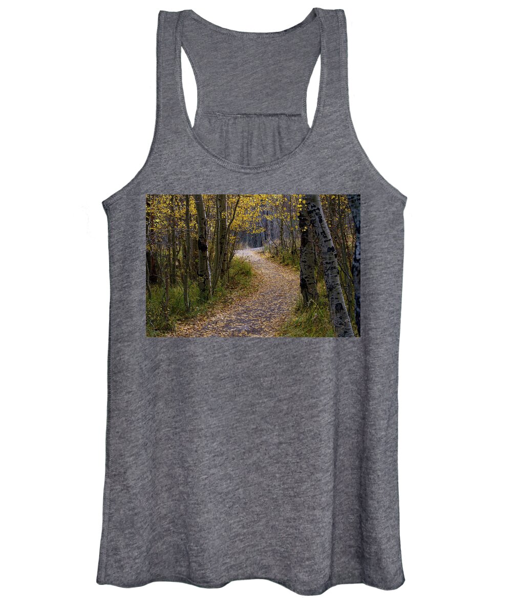 Pathway Women's Tank Top featuring the photograph Crunchy Leaves - Autumnal Pathway - June Lake Loop - CA. by Bonnie Colgan