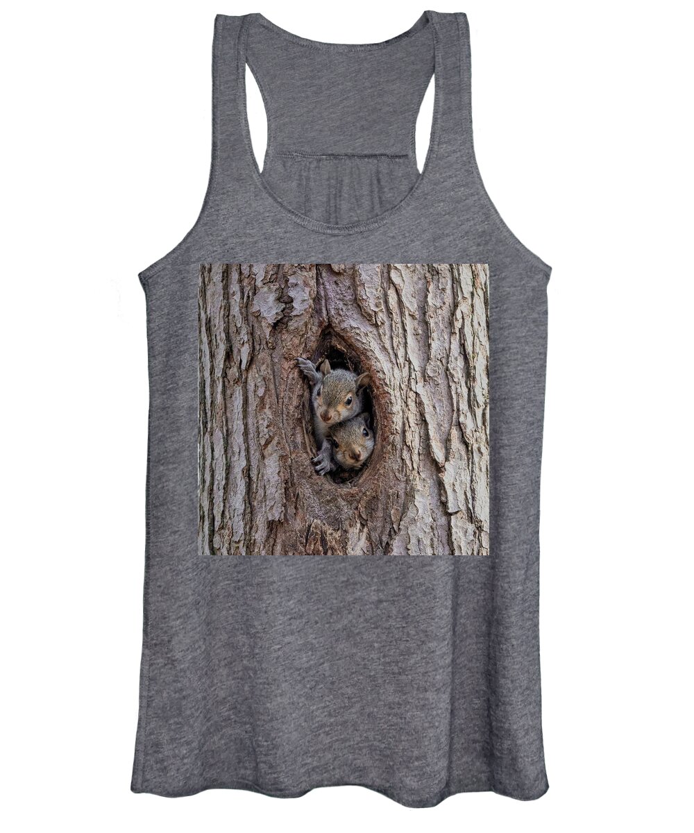 Squirrels Women's Tank Top featuring the photograph Curiosity.  Two Little Squirrels by Carol Senske