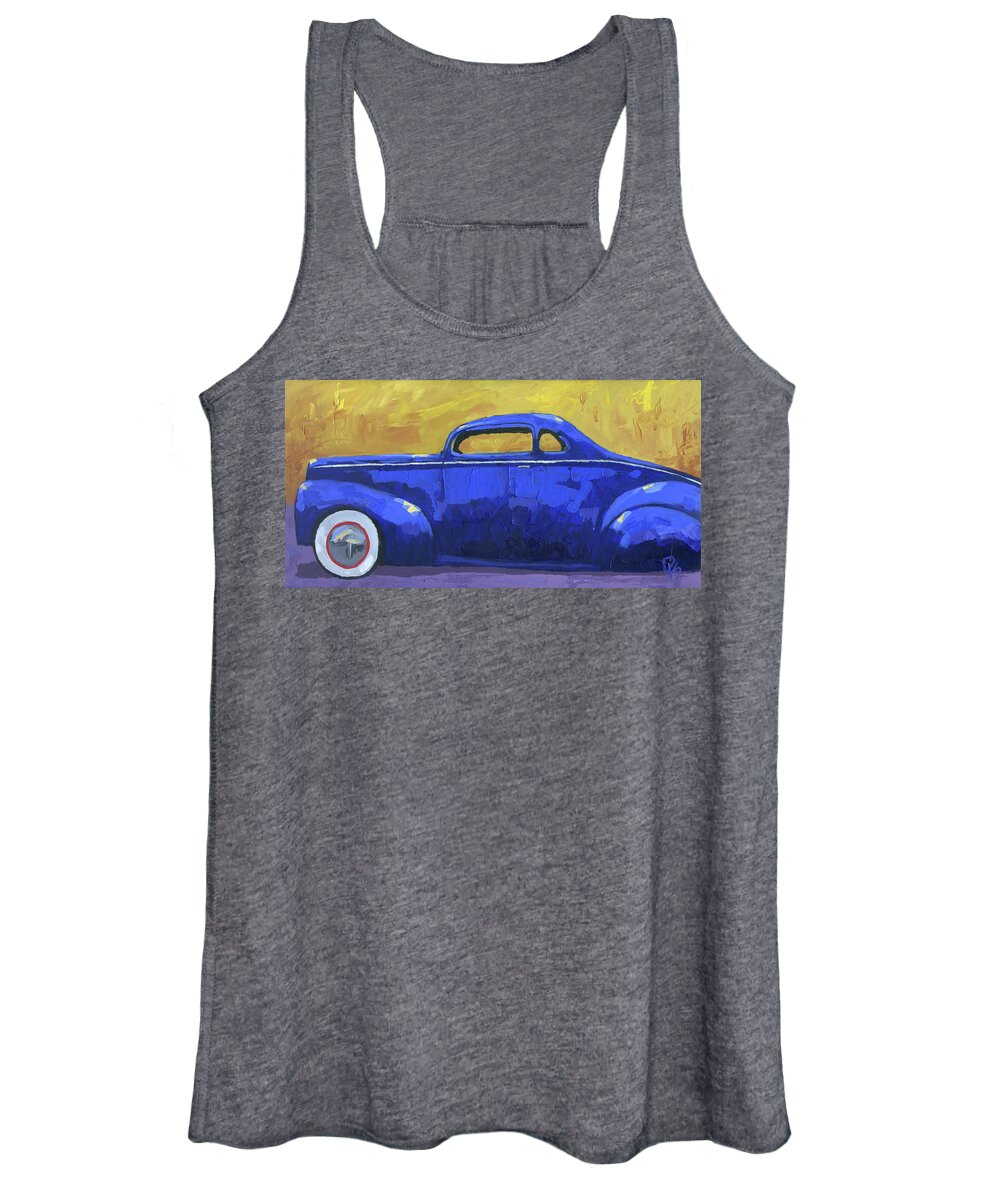 Custom Car Women's Tank Top featuring the painting Custom Blue 1940 Ford Coupe by David King Studio