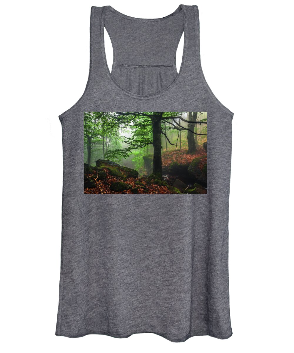 Fog Women's Tank Top featuring the photograph Dark Forest by Evgeni Dinev