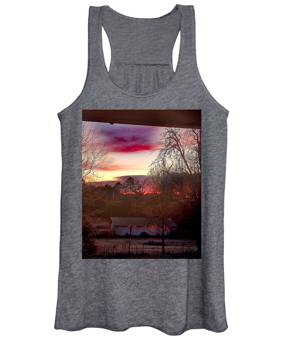 Dawn Pasture Women's Tank Top featuring the digital art Dawn Over The Pasture by Pamela Smale Williams