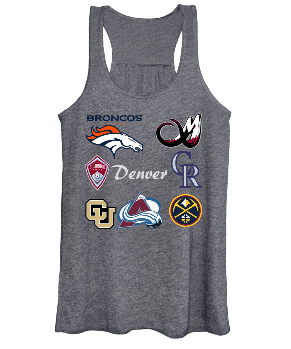 Denver Women's Tank Top featuring the mixed media Denver Professional Sport Teams Collage by Movie Poster Prints
