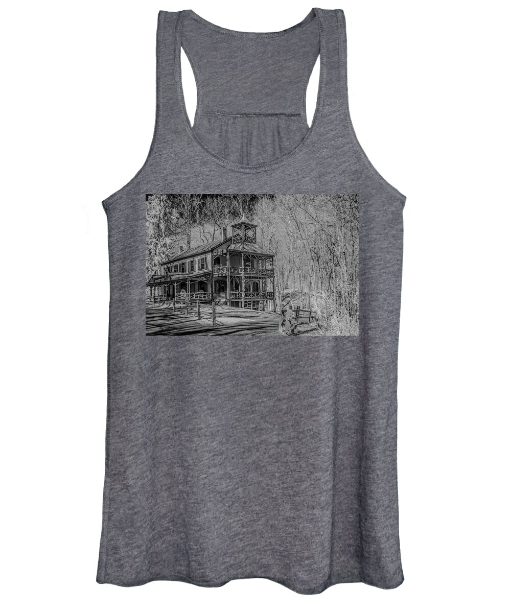 Infrared Women's Tank Top featuring the photograph Deserted Village Building in Infrared black and white by Alan Goldberg