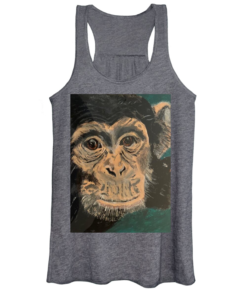 Chimpanzee Women's Tank Top featuring the painting Chimpanzee Rescue by Melody Fowler
