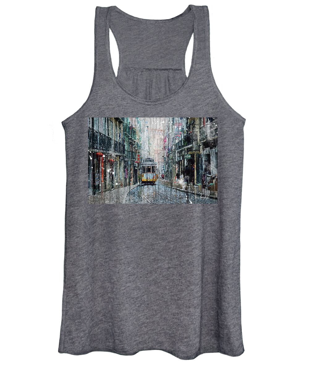 Lisbon Women's Tank Top featuring the digital art Does it ever rain in Lisbon by Chris Armytage