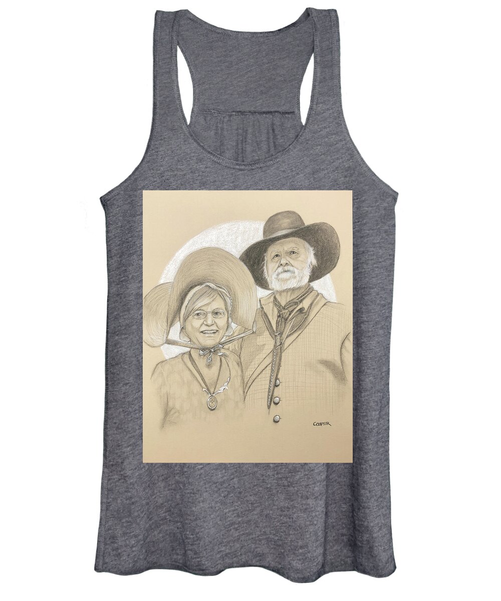 Double Portrait Women's Tank Top featuring the drawing Don and Maggie by Todd Cooper