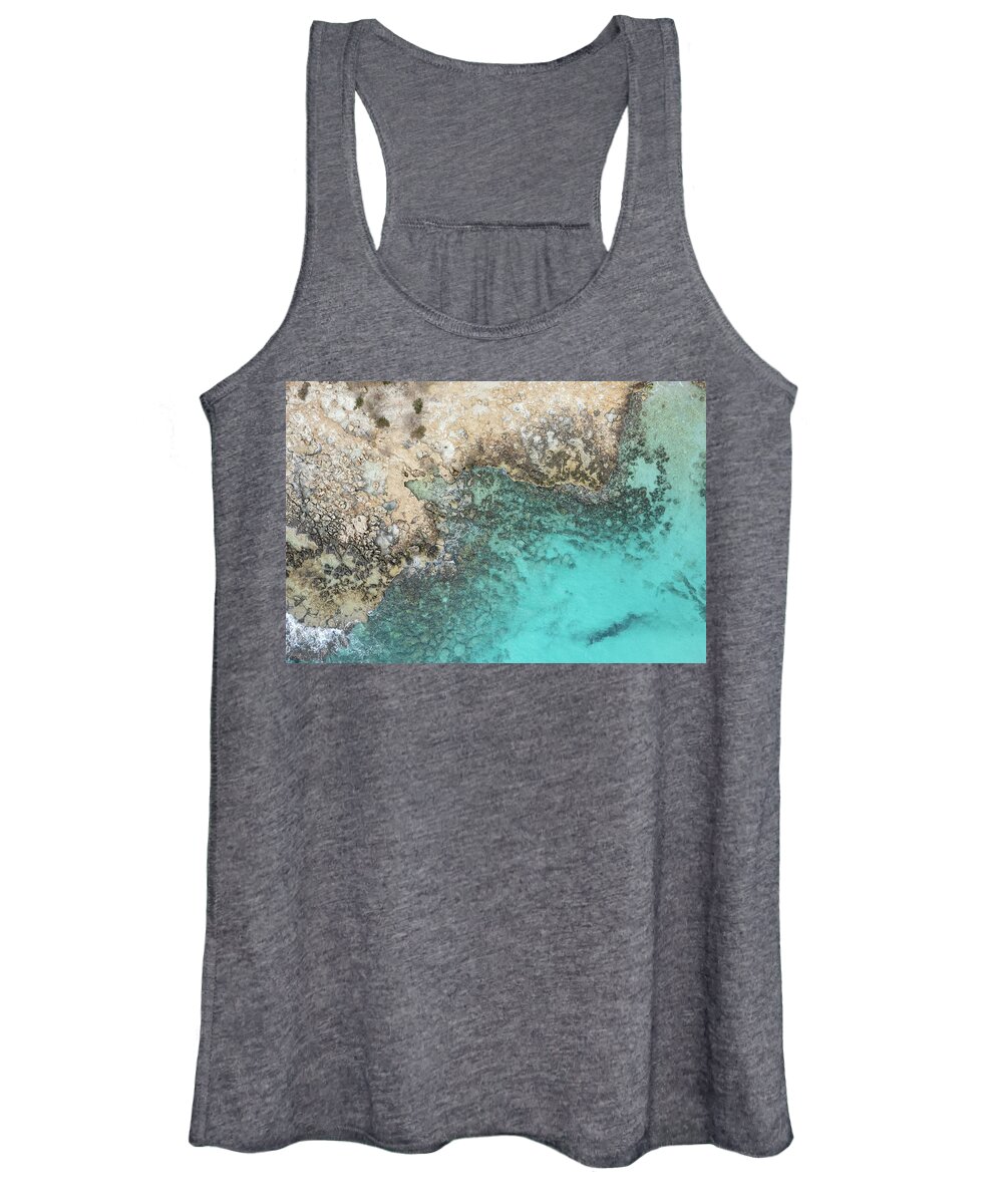 Rocky Beach Women's Tank Top featuring the photograph Drone aerial of rocky sea coast with transparent turquoise water. Seascape top view by Michalakis Ppalis