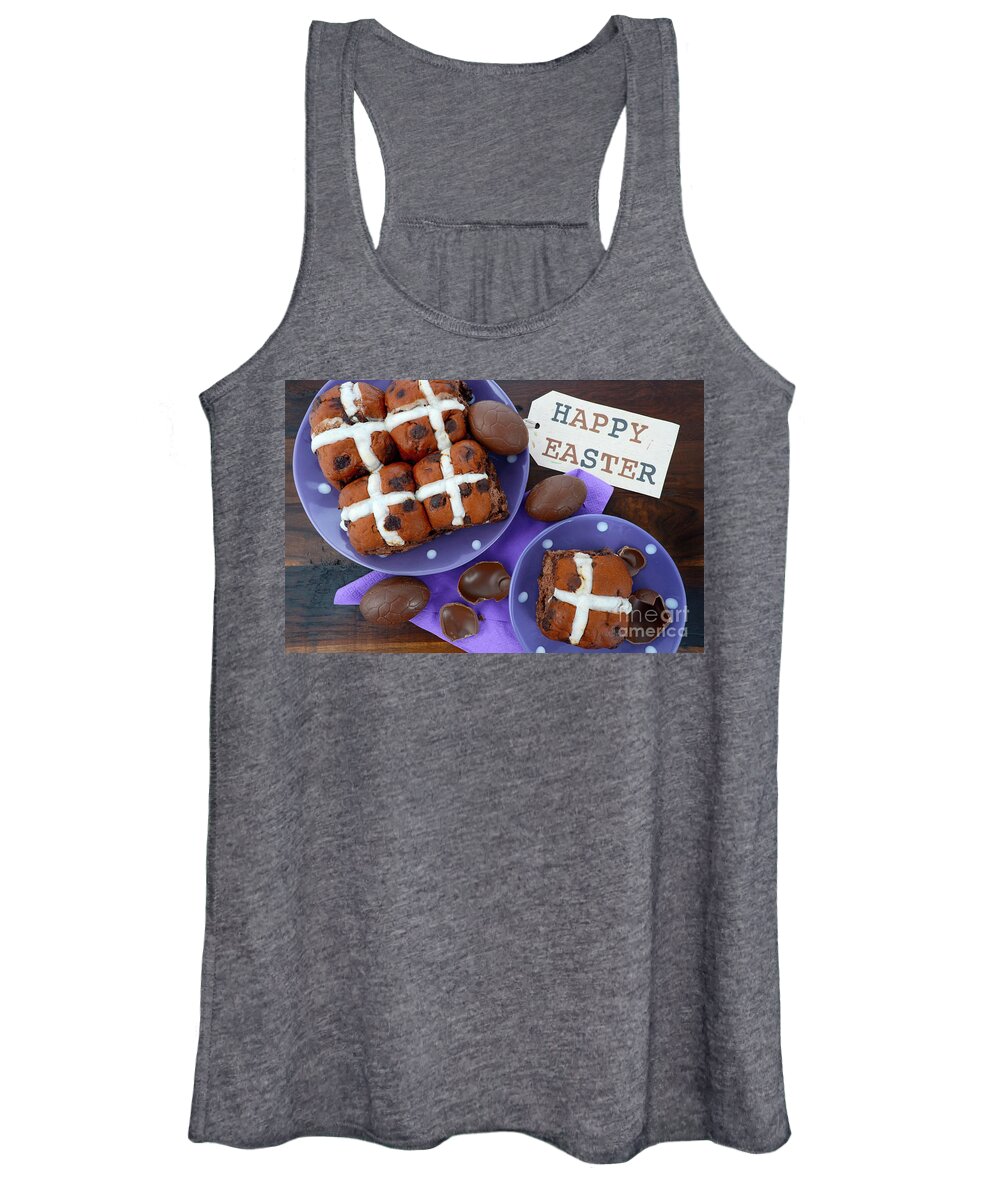Baking Rack Women's Tank Top featuring the photograph Easter chocolate hot cross buns by Milleflore Images
