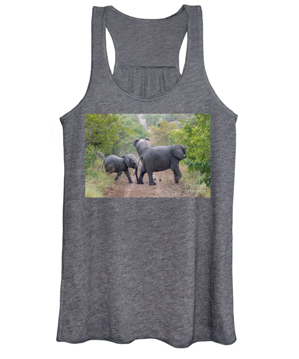 Elephant Women's Tank Top featuring the photograph Elephants crossing, South Africa by Delphimages Photo Creations