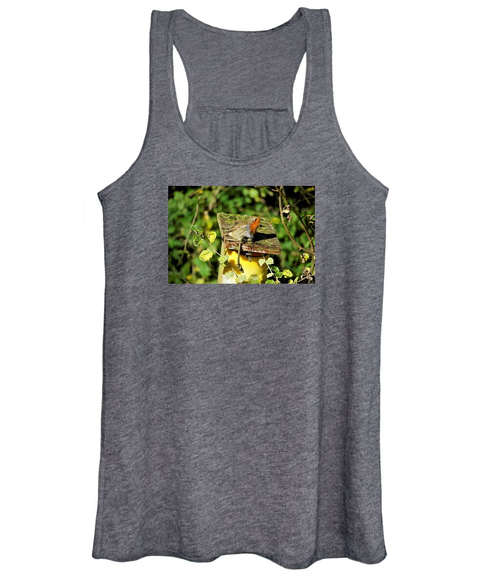 Robin Women's Tank Top featuring the photograph English Robin On A Birdhouse by Tranquil Light Photography